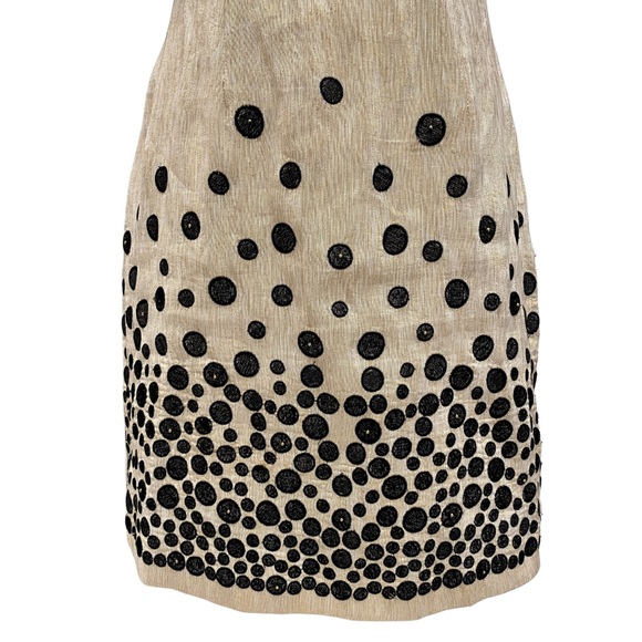 Ark & Co Gold Metallic Cocktail Dress with Black Stitched Polka Dot Design (M) - Picture 4 of 16